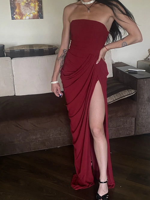 Le Dhalia — Robe De Soirée Drapée Sans Bretelles — photo d'un client 4